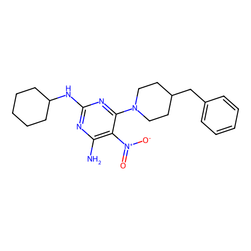 {4-Amino-5-nitro-6-[4-benzylpiperidyl]pyrimidin-2-yl}cyclohexylamine structure