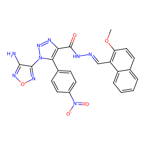 (E)-1-(4-amino-1,2,5-oxadiazol-3-yl)-N'-((2-methoxynaphthalen-1-yl)methylene)-5-(4-nitrophenyl)-1H-1,2,3-triazole-4-carbohydrazide structure