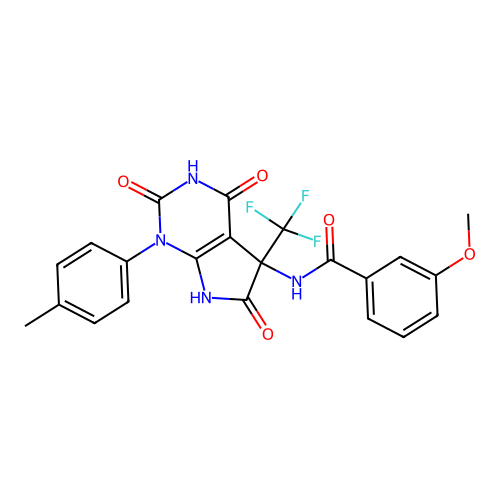3-methoxy-N-(2,4,6-trioxo-1-(p-tolyl)-5-(trifluoromethyl)-2,3,4,5,6,7-hexahydro-1H-pyrrolo[2,3-d]pyrimidin-5-yl)benzamide structure