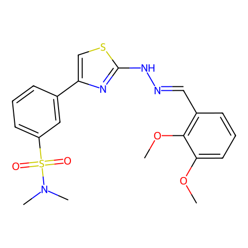 (E)-3-(2-(2-(2,3-dimethoxybenzylidene)hydrazinyl)thiazol-4-yl)-N,N-dimethylbenzenesulfonamide structure