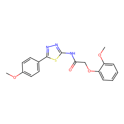 2-(2-methoxyphenoxy)-N-(5-(4-methoxyphenyl)-1,3,4-thiadiazol-2-yl)acetamide structure