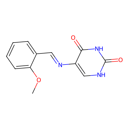 5-{[(E)-(2-methoxyphenyl)methylidene]amino}pyrimidine-2,4-diol structure