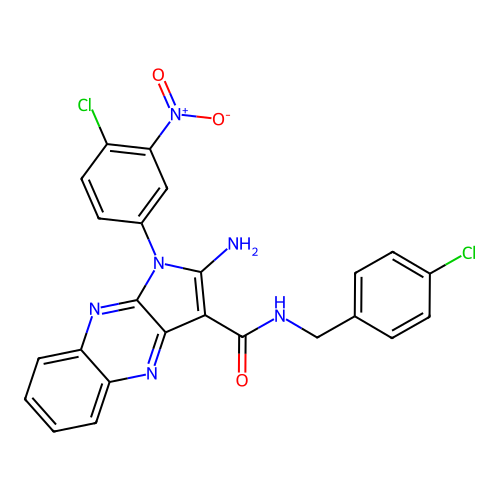2-amino-1-(4-chloro-3-nitrophenyl)-N-(4-chlorobenzyl)-1H-pyrrolo[2,3-b]quinoxaline-3-carboxamide structure