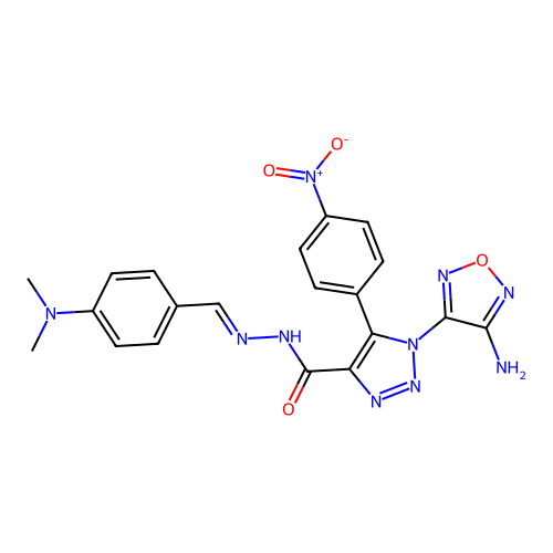 (E)-1-(4-amino-1,2,5-oxadiazol-3-yl)-N'-(4-(dimethylamino)benzylidene)-5-(4-nitrophenyl)-1H-1,2,3-triazole-4-carbohydrazide structure