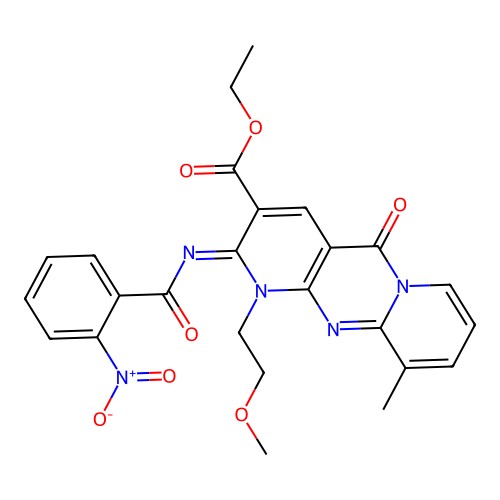 (Z)-ethyl 1-(2-methoxyethyl)-10-methyl-2-((2-nitrobenzoyl)imino)-5-oxo-2,5-dihydro-1H-dipyrido[1,2-a:2',3'-d]pyrimidine-3-carboxylate structure