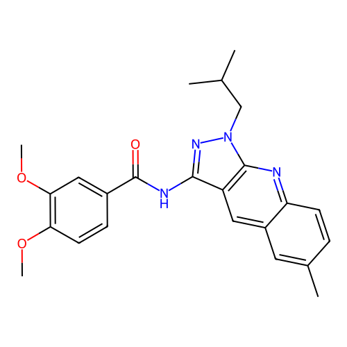 N-(1-isobutyl-6-methyl-1H-pyrazolo[3,4-b]quinolin-3-yl)-3,4-dimethoxybenzamide structure