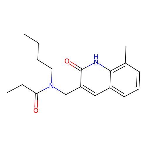 N-butyl-N-[(8-methyl-2-oxo-1H-quinolin-3-yl)methyl]propanamide structure