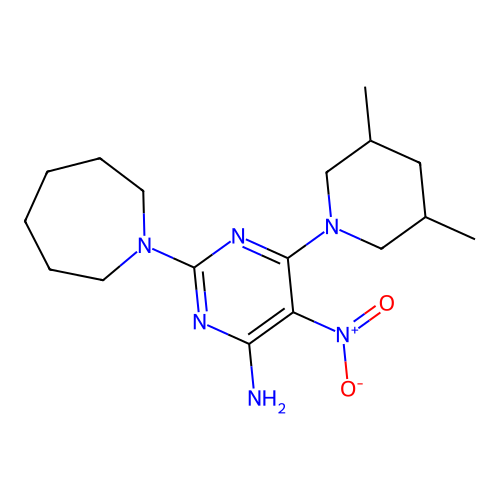2-(Azepan-1-yl)-6-(3,5-dimethylpiperidin-1-yl)-5-nitropyrimidin-4-amine structure