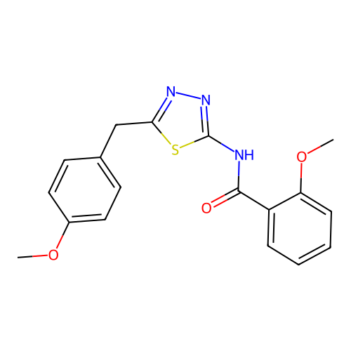 2-methoxy-N-(5-(4-methoxybenzyl)-1,3,4-thiadiazol-2-yl)benzamide structure