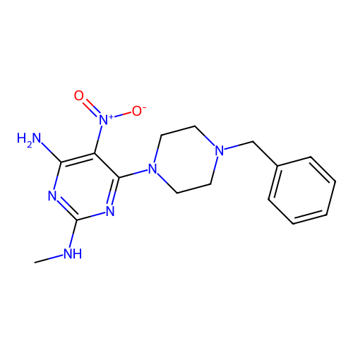 6-(4-benzylpiperazin-1-yl)-N~2~-methyl-5-nitropyrimidine-2,4-diamine structure