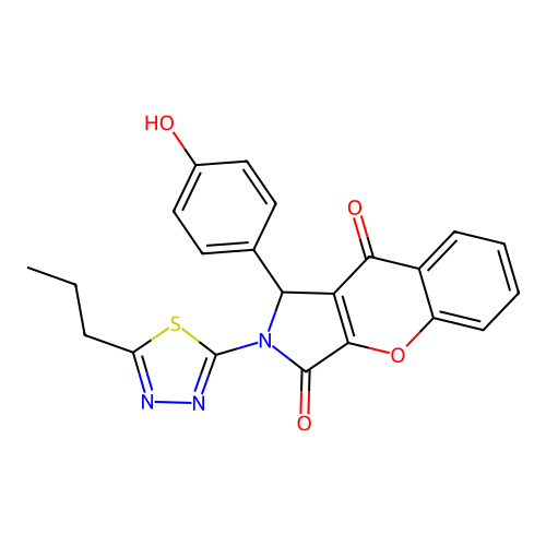 1-(4-hydroxyphenyl)-2-(5-propyl-1,3,4-thiadiazol-2-yl)-1,2-dihydrochromeno[2,3-c]pyrrole-3,9-dione structure