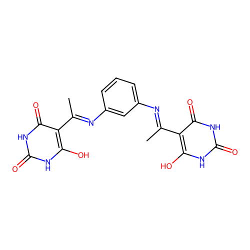 (5Z)-5-{1-[(3-{[(1Z)-1-(2,6-dihydroxy-4-oxopyrimidin-5(4H)-ylidene)ethyl]amino}phenyl)amino]ethylidene}-6-hydroxypyrimidine-2,4(3H,5H)-dione structure