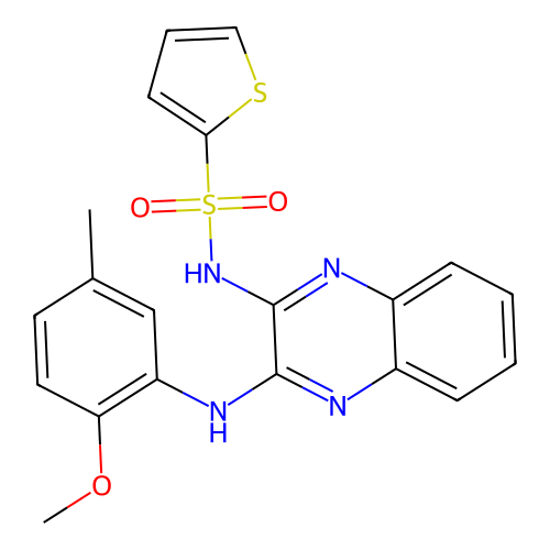 N-[3-(2-methoxy-5-methylanilino)quinoxalin-2-yl]thiophene-2-sulfonamide structure