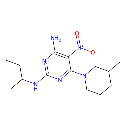 N~2~-(butan-2-yl)-6-(3-methylpiperidin-1-yl)-5-nitropyrimidine-2,4-diamine structure