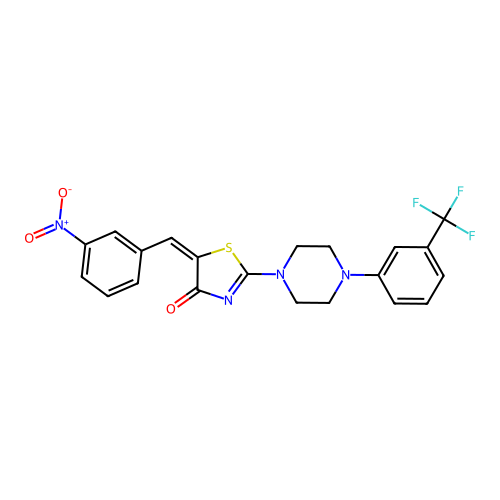 (5E)-5-(3-nitrobenzylidene)-2-{4-[3-(trifluoromethyl)phenyl]piperazin-1-yl}-1,3-thiazol-4(5H)-one structure