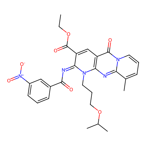 (Z)-ethyl 1-(3-isopropoxypropyl)-10-methyl-2-((3-nitrobenzoyl)imino)-5-oxo-2,5-dihydro-1H-dipyrido[1,2-a:2',3'-d]pyrimidine-3-carboxylate structure