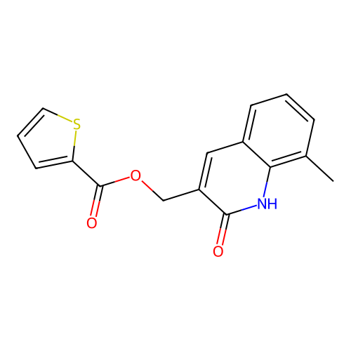 (8-methyl-2-oxo-1H-quinolin-3-yl)methyl thiophene-2-carboxylate structure