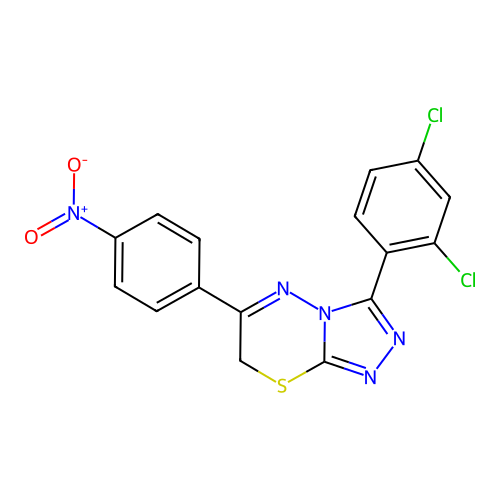 3-(2,4-dichlorophenyl)-6-(4-nitrophenyl)-7H-[1,2,4]triazolo[3,4-b][1,3,4]thiadiazine structure