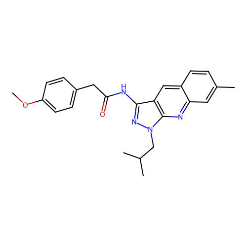N-(1-isobutyl-7-methyl-1H-pyrazolo[3,4-b]quinolin-3-yl)-2-(4-methoxyphenyl)acetamide structure