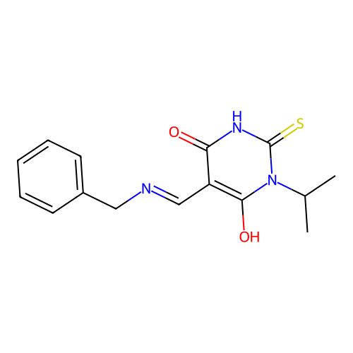 5-[(benzylamino)methylidene]-1-propan-2-yl-2-sulfanylidene-1,3-diazinane-4,6-dione structure