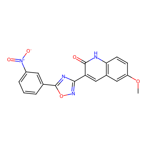 6-Methoxy-3-(5-(3-nitrophenyl)-1,2,4-oxadiazol-3-yl)quinolin-2-ol structure