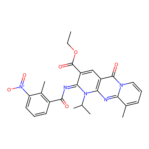 (Z)-ethyl 1-isopropyl-10-methyl-2-((2-methyl-3-nitrobenzoyl)imino)-5-oxo-2,5-dihydro-1H-dipyrido[1,2-a:2',3'-d]pyrimidine-3-carboxylate structure