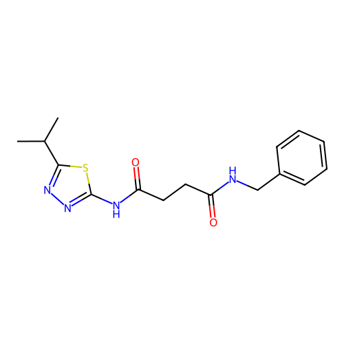 N1-benzyl-N4-(5-isopropyl-1,3,4-thiadiazol-2-yl)succinamide structure