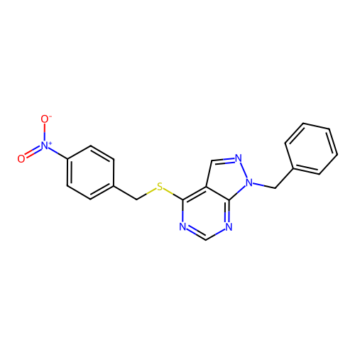 1-benzyl-4-[(4-nitrobenzyl)sulfanyl]-1H-pyrazolo[3,4-d]pyrimidine structure