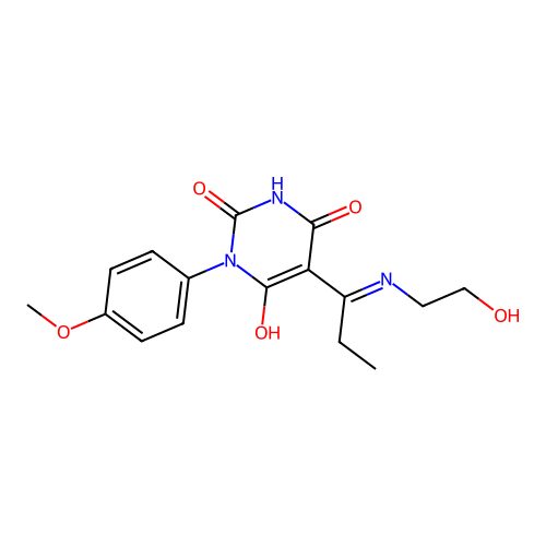 5-[1-(2-hydroxyethylamino)propylidene]-1-(4-methoxyphenyl)-1,3-diazinane-2,4,6-trione structure