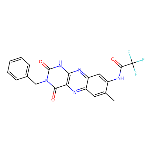 N-(3-benzyl-7-methyl-2,4-dioxo-1H-benzo[g]pteridin-8-yl)-2,2,2-trifluoroacetamide structure