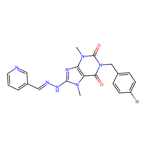 (E)-1-(4-bromobenzyl)-3,7-dimethyl-8-(2-(pyridin-3-ylmethylene)hydrazinyl)-1H-purine-2,6(3H,7H)-dione structure