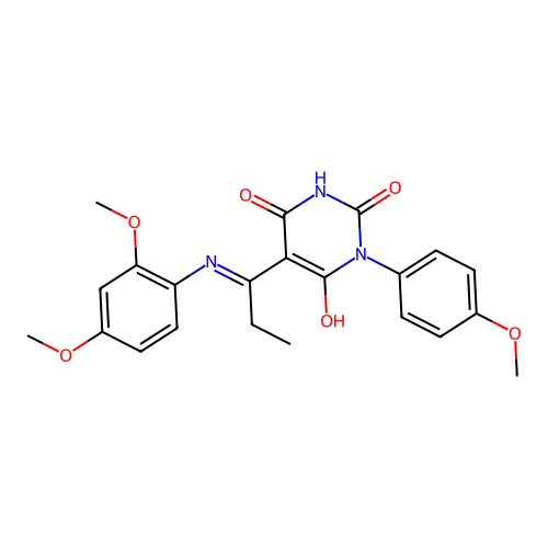 (E)-5-(1-((2,4-dimethoxyphenyl)amino)propylidene)-1-(4-methoxyphenyl)pyrimidine-2,4,6(1H,3H,5H)-trione structure