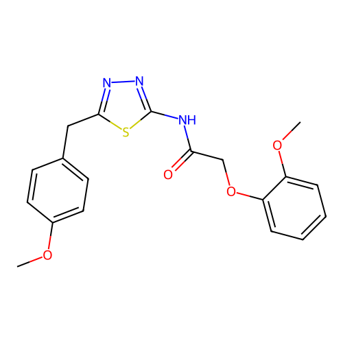 N-(5-(4-methoxybenzyl)-1,3,4-thiadiazol-2-yl)-2-(2-methoxyphenoxy)acetamide structure
