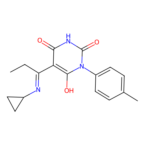 5-[1-(cyclopropylamino)propylidene]-1-(4-methylphenyl)-1,3-diazinane-2,4,6-trione structure