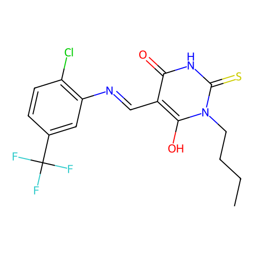 (5E)-1-butyl-5-({[2-chloro-5-(trifluoromethyl)phenyl]amino}methylidene)-2-sulfanylpyrimidine-4,6(1H,5H)-dione structure