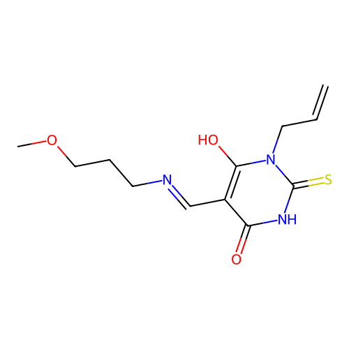 5-[(3-methoxypropylamino)methylidene]-1-prop-2-enyl-2-sulfanylidene-1,3-diazinane-4,6-dione structure