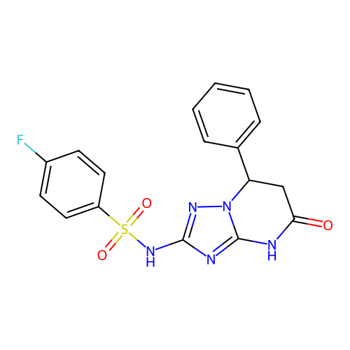 4-fluoro-N-(5-oxo-7-phenyl-3,5,6,7-tetrahydro[1,2,4]triazolo[1,5-a]pyrimidin-2-yl)benzenesulfonamide structure