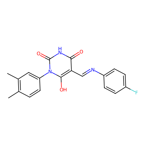 (5Z)-1-(3,4-dimethylphenyl)-5-[(4-fluoroanilino)methylidene]-1,3-diazinane-2,4,6-trione structure
