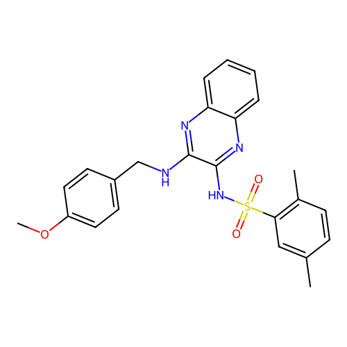 N-(3-((4-methoxybenzyl)amino)quinoxalin-2-yl)-2,5-dimethylbenzenesulfonamide structure