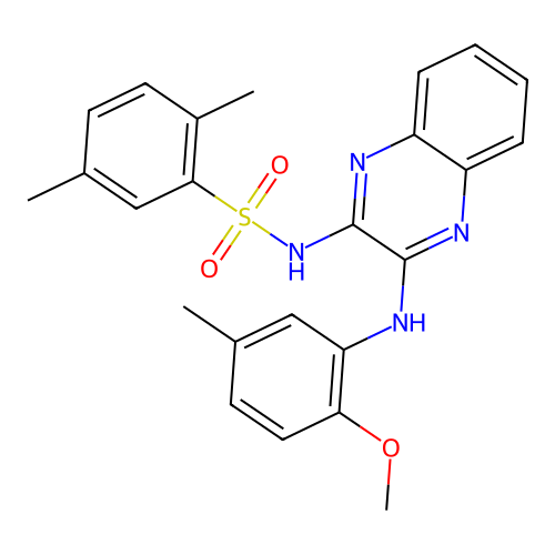 N-(3-((2-methoxy-5-methylphenyl)amino)quinoxalin-2-yl)-2,5-dimethylbenzenesulfonamide structure