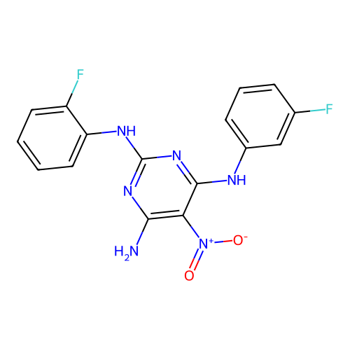 N2-(2-Fluorophenyl)-N4-(3-fluorophenyl)-5-nitropyrimidine-2,4,6-triamine structure