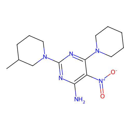 2-(3-Methylpiperidin-1-yl)-5-nitro-6-(piperidin-1-yl)pyrimidin-4-amine structure