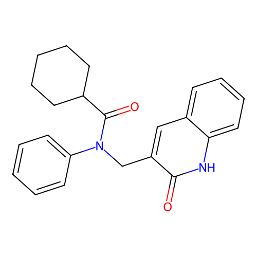 N-[(2-oxo-1H-quinolin-3-yl)methyl]-N-phenylcyclohexanecarboxamide structure