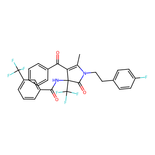 N-(4-benzoyl-1-(4-fluorophenethyl)-5-methyl-2-oxo-3-(trifluoromethyl)-2,3-dihydro-1H-pyrrol-3-yl)-3-(trifluoromethyl)benzamide structure