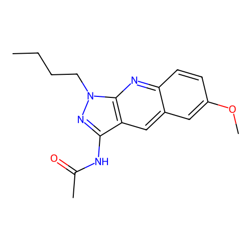N-(1-butyl-6-methoxypyrazolo[3,4-b]quinolin-3-yl)acetamide structure