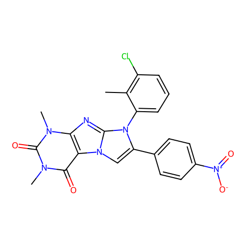 8-(3-chloro-2-methylphenyl)-1,3-dimethyl-7-(4-nitrophenyl)-1H-imidazo[2,1-f]purine-2,4(3H,8H)-dione structure