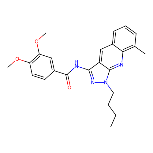 N-(1-butyl-8-methylpyrazolo[3,4-b]quinolin-3-yl)-3,4-dimethoxybenzamide structure