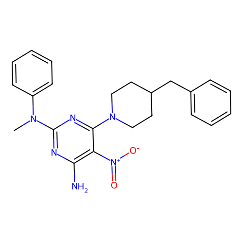 {4-Amino-5-nitro-6-[4-benzylpiperidyl]pyrimidin-2-yl}methylphenylamine structure