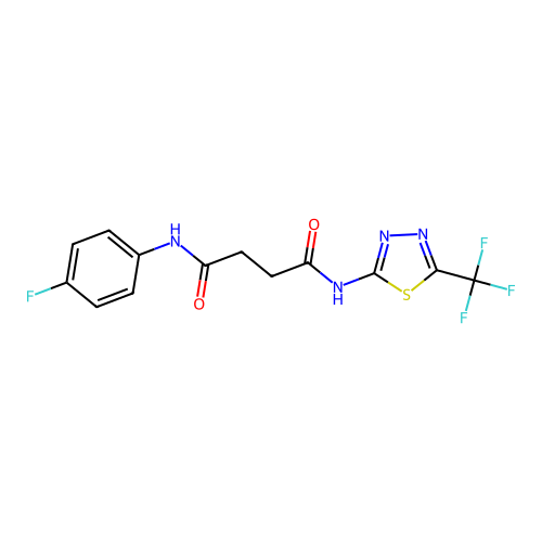 N1-(4-fluorophenyl)-N4-(5-(trifluoromethyl)-1,3,4-thiadiazol-2-yl)succinamide structure
