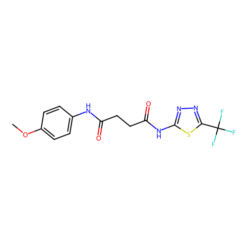N1-(4-methoxyphenyl)-N4-(5-(trifluoromethyl)-1,3,4-thiadiazol-2-yl)succinamide structure